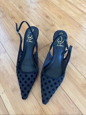 Sam Edelman Black Polka Dot Mesh Slingback Pointed Heels